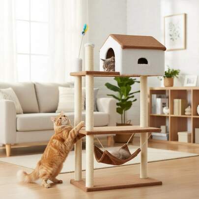 Arranhador Pet De 3 Andares Com Sisal Toca Casinha e Brinquedos Para Gato