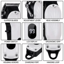 3 Color Options High-Quality Shell Head Men's Professional Electric Hair Clipper, Hair Trimmer With High Power, Low Noise, Stainless Steel Blades, LED Light, Includes Scissors And Comb, Suitable For Barbershops, Travel, Hotels, Business Trips - Shell Toe - View 6