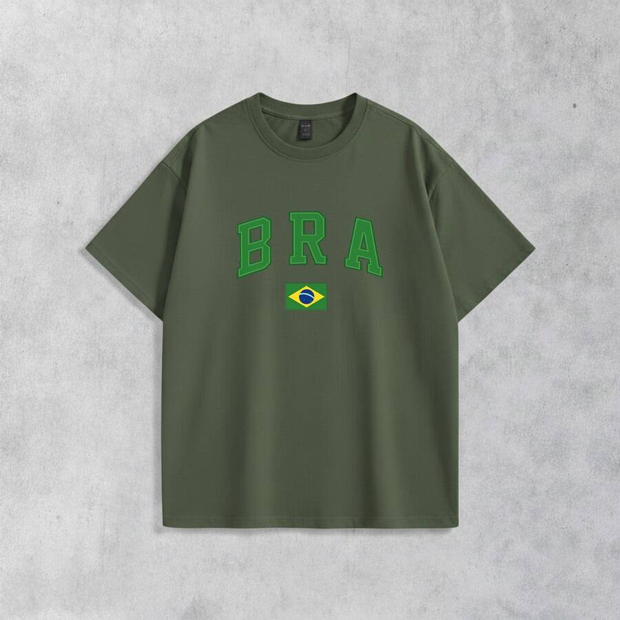 Men's Basic T-Shirt Brazil Hexa 100% Cotton Crew Neck Unisex - 軍綠色 - 查看 1