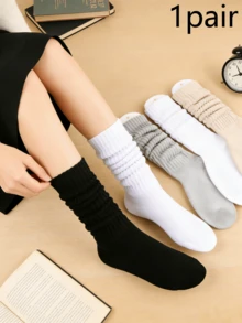 Solid Color Slouch Crew Socks - Japanese JK Style Ruffled Design, Multi-Color Basic Women's Socks, Breathable & Comfortable, Perfect For School, Office, Daily Wear, Matching With Loafers, Mary Janes, And Casual Outfits For Girls & Women - Multicolor - View 10