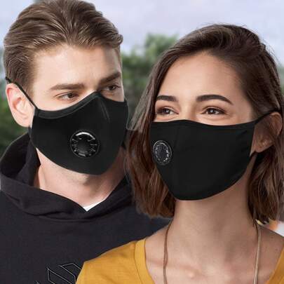 50 piezas de cubrebocas negros para adulto con valvula, mascarillas desechables color negro con valvula