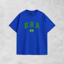 Men's Basic T-Shirt Brazil Hexa 100% Cotton Crew Neck Unisex - 寶藍色 - 查看 1
