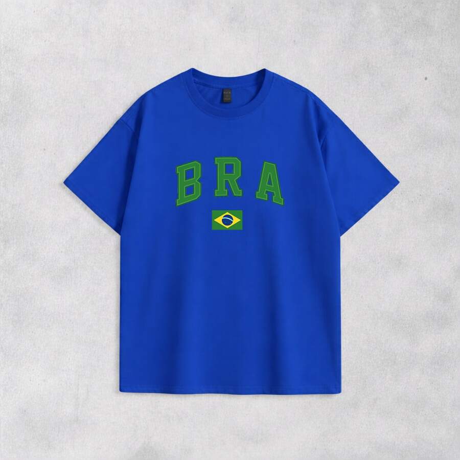 Men's Basic T-Shirt Brazil Hexa 100% Cotton Crew Neck Unisex - 寶藍色 - 查看 1