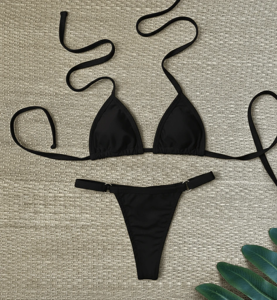 Women's Bikini With Adjustable Straps (Sizes: S/M/L/XL) Backless Tie-Front Beach Vacation No Padding Tan Lines Adjustable Bottom - 黑色 - 查看 1