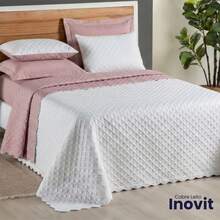 Double Bedspread Set, Standard Inovit 3-Piece Double-Sided Premium Quilted Bedspread With Pillowcase - Rusty Rose - View 4
