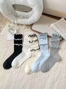 1/5/10 Pairs Cake Lace Socks - 3-Layer Lace Design Elegant Calf Socks, Lightweight Breathable Quick-Dry Mid-Calf Socks, Mesh Design, Suitable For Spring And Summer - Multicolor - View 6