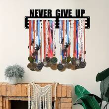 1个“永不放弃”金属奖牌展示架 - 可容纳多达45枚奖牌，高品质壁挂式奖牌收纳架，适用于体育奖项、马拉松冠军、比赛纪念品 - 家居/办公室/健身房励志装饰 - 黑色 - 查看 2
