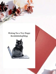 1张趣味生日贺卡 | “键盘上的猫咪生日祝福”，适合生日或其他任何场合 - 多色 - 查看 5