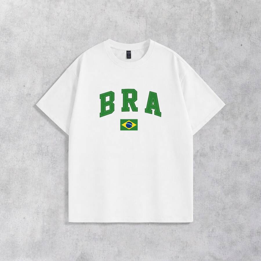 Men's Basic T-Shirt Brazil Hexa 100% Cotton Crew Neck Unisex - 白色 - 查看 1