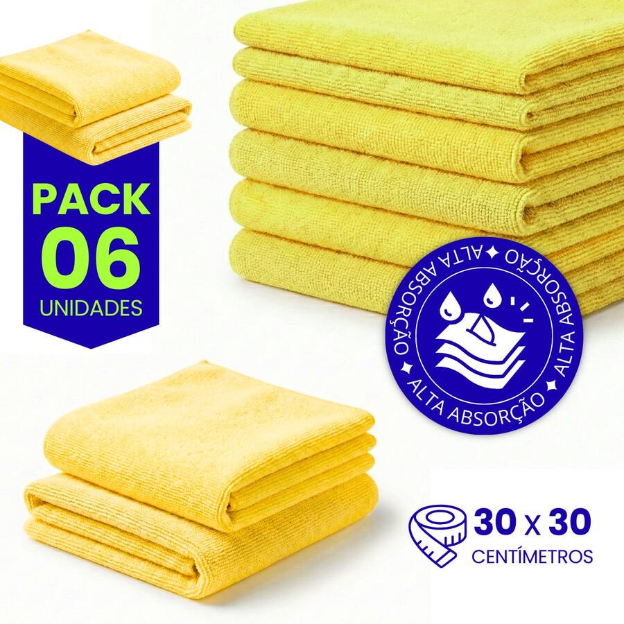 Microfiber Kitchen Cleaning Cloth Kit, Terry Cloth, High Absorption, Magic Cloth - 6 Units - Yellow - View 1
