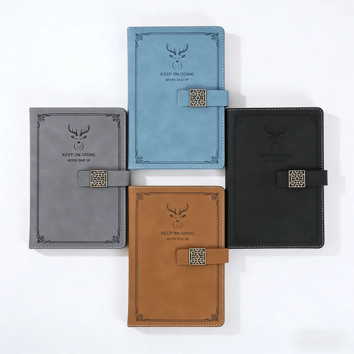 Cuaderno con cabeza de ciervo tamaño A5 con cierre magnético, libreta de negocios de cuero de vaca retro, diario de oficina - A5 Gris - Ver 1