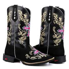 Women's Country Style Mid-Calf Embroidered Cowboy Boots For Riding And Rodeo Events - Black - View 4