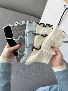 1/5/10 Pairs Cake Lace Socks - 3-Layer Lace Design Elegant Calf Socks, Lightweight Breathable Quick-Dry Mid-Calf Socks, Mesh Design, Suitable For Spring And Summer - Multicolor - View 1