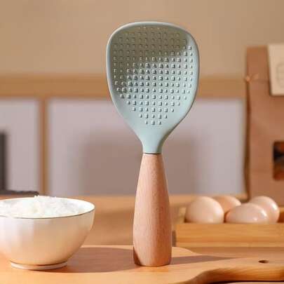 Wooden Handle Upright Rice Spoon, Non-Stick Kitchen Cooking Utensil