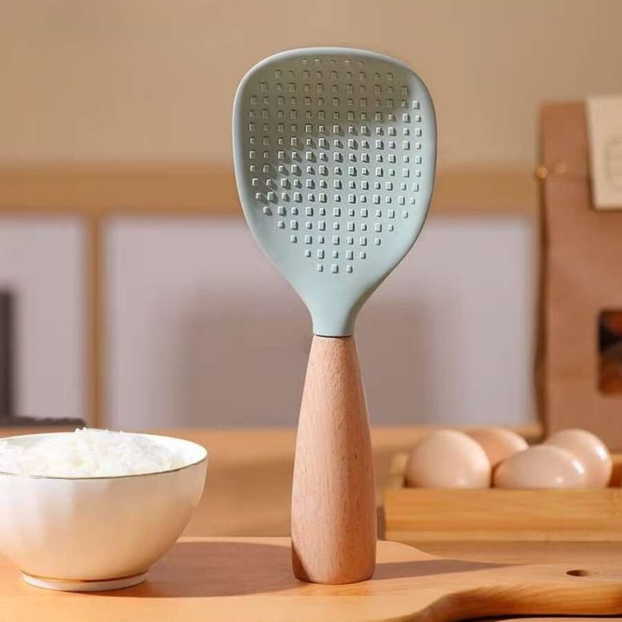 Wooden Handle Upright Rice Spoon, Non-Stick Kitchen Cooking Utensil - Multicolor - View 1