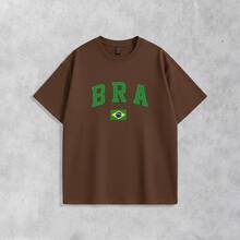 Men's Basic T-Shirt Brazil Hexa 100% Cotton Crew Neck Unisex - 鏽棕色 - 查看 1