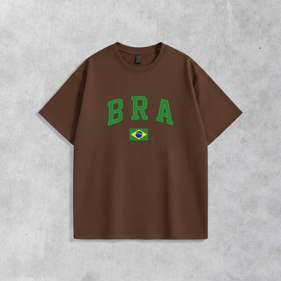 Men's Basic T-Shirt Brazil Hexa 100% Cotton Crew Neck Unisex - 鏽棕色 - 查看 1