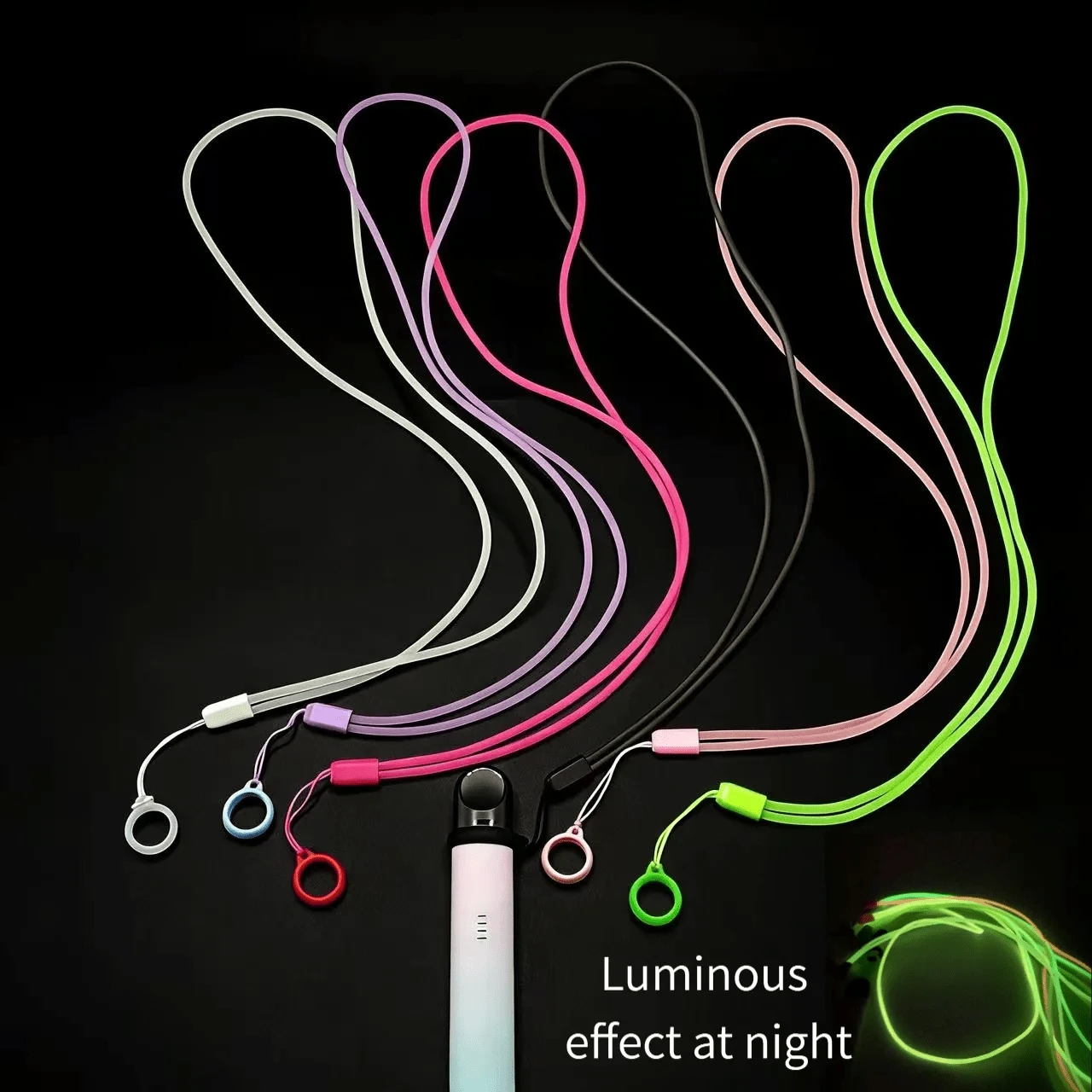 Glow-In-The-Dark Lanyard + Anti-Lost Ring / For E-Cigarette Use / Lanyard Material: Glow-In-The-Dark Plastic / Fashionable Accessory For E-Cigarettes / Black No Glow, Other Colors Glow / Universal Type / Suitable For Most E-Cigarettes