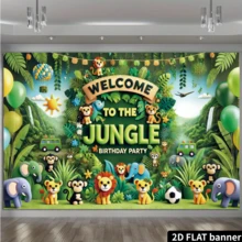 Banner chúc mừng sinh nhật 2D phẳng, Trang trí tiệc sinh nhật chủ đề "Chào mừng đến với cuộc phiêu lưu trong rừng rậm", Phông nền tiệc sở thú, Poster rừng nhiệt đới, Tiệc sinh nhật, Thích hợp để trang trí lễ hội, Làm phông nền cho các sự kiện kỷ niệm, Trang trí đa năng, Quà tặng lễ hội, Chất liệu polyester, Không cần nguồn điện - Xem 4