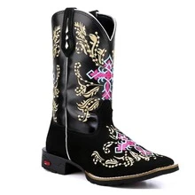 Women's Country Style Mid-Calf Embroidered Cowboy Boots For Riding And Rodeo Events - Black - View 3