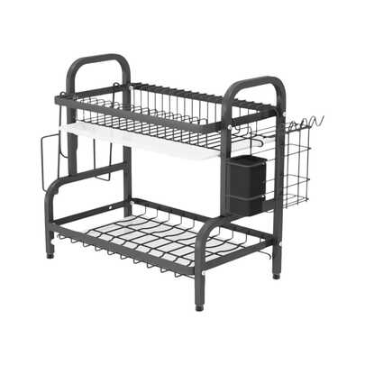 Escorredor Para Louças de 2 Andares com Porta Talheres Porta Copo e Pratos Cor Preta com Bandeja