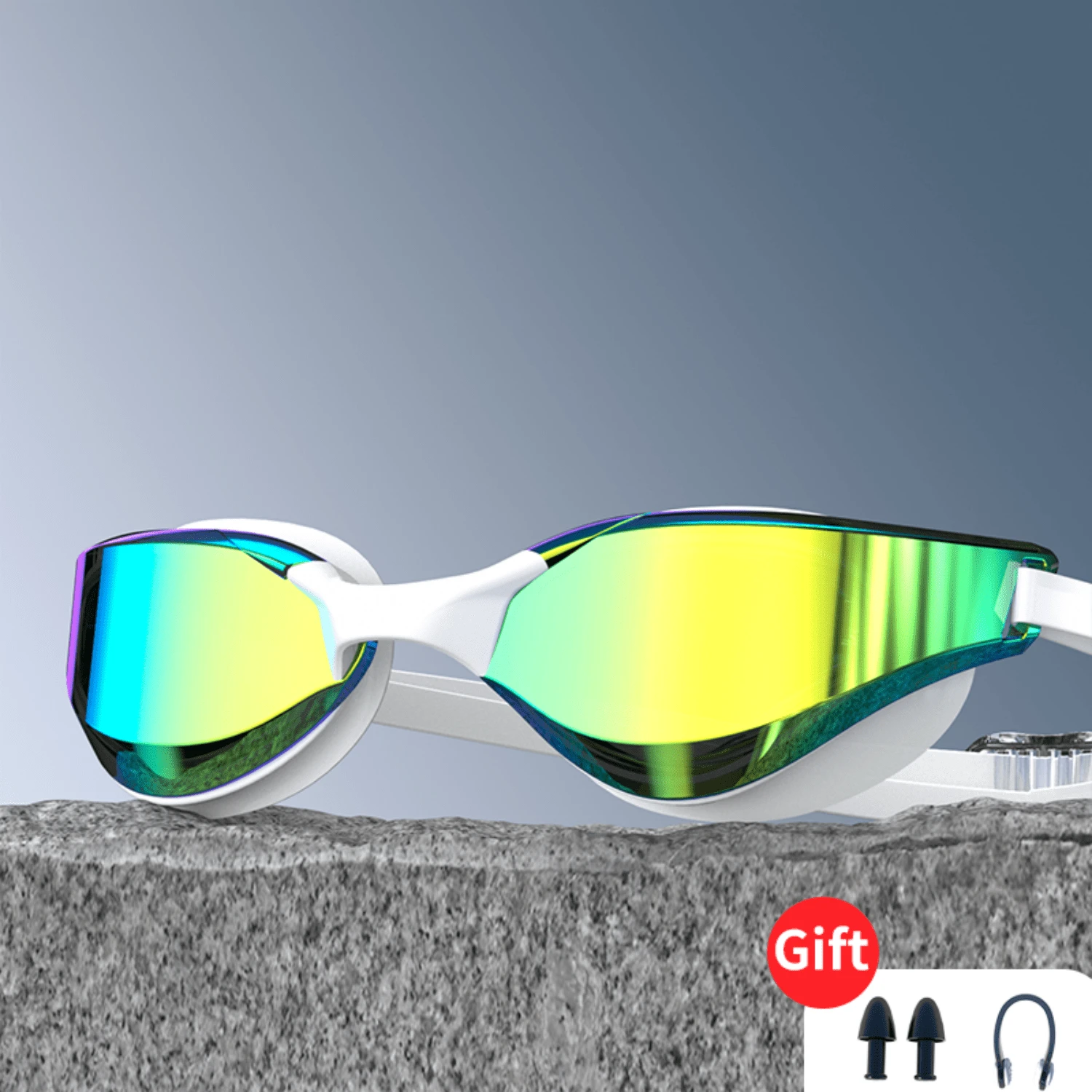 高清透明电镀防雾泳镜，专业训练及比赛泳镜，防水防雾，视野清晰 - 防水防霧泳鏡+鼻夾耳塞 - 查看 1