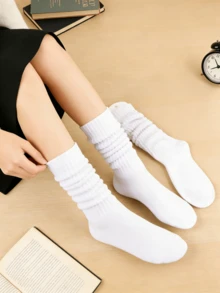 Solid Color Slouch Crew Socks - Japanese JK Style Ruffled Design, Multi-Color Basic Women's Socks, Breathable & Comfortable, Perfect For School, Office, Daily Wear, Matching With Loafers, Mary Janes, And Casual Outfits For Girls & Women - Multicolor - View 5