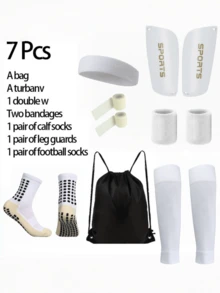 5件套足球运动装备套装，包括硅胶防滑足球袜、护腿板、护具、抽绳背包和运动胶带 - 涤纶和氨纶针织筒袜，纯色，可手洗和机洗 - 彩色 - 查看 8