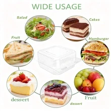 5.3 X 4.7 X 2.8 Inch Plastic Takeout Box With Lid, Transparent Square Hinged Food Container, Disposable Clamshell Dessert Box For Salad, Pasta, Burger - Transparent - View 9