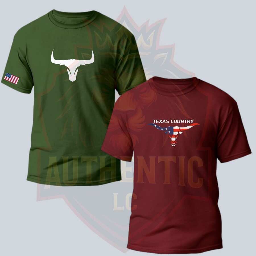 Texas Country And Bull Men's Country T-Shirt Set - Original Comfortable Cotton - Xanh lá cây và đỏ tía - Xem 1