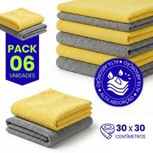 Microfiber Kitchen Cleaning Cloth Kit, Terry Cloth, High Absorption, Magic Cloth - 6 Units - Amarillo - Gris - Ver 1