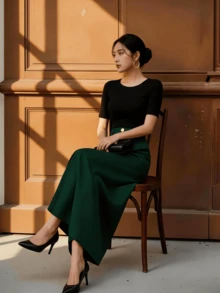 High-Waisted Summer Trousers, Wide-Leg High-Waisted Trousers With Pleats, Sizes S M L - 軍綠色 - 查看 5