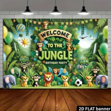 Banner chúc mừng sinh nhật 2D phẳng, Trang trí tiệc sinh nhật chủ đề "Chào mừng đến với cuộc phiêu lưu trong rừng rậm", Phông nền tiệc sở thú, Poster rừng nhiệt đới, Tiệc sinh nhật, Thích hợp để trang trí lễ hội, Làm phông nền cho các sự kiện kỷ niệm, Trang trí đa năng, Quà tặng lễ hội, Chất liệu polyester, Không cần nguồn điện - Xem 5