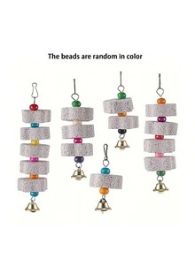 1pc Large Chicken Chew Toy, Small Chicken Beak Grinding Calcium Stone With Bell, Henhouse Accessories Parrot Teeth Grinding Rope - Multicolor - View 7