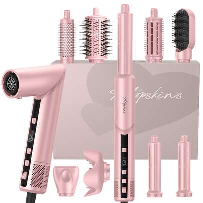 ATOPSKINS 8-In-1 High-Speed Hot Air Brush Set | 200M Negative Ions (Anti-Frizz & Static-Free) + 110K RPM High-Speed Brushless Motor | Auto-Rotating Curler, Curling Iron, Hot Brush, Hair Dryer | Wet & Dry Use | For All Hair Types | Perfect Gift For Girlfriend & Mom | Ideal For Valentine's Day, Epiphany, Carnival, St. Patrick's Day & Ramadan | Essential For Salon/Travel/Home/Commute/Party/Carnival Masquerades/Epiphany Celebrations/Ramadan Iftar Gatherings