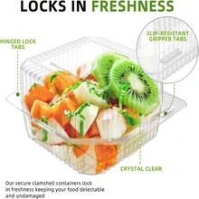 5.3 X 4.7 X 2.8 Inch Plastic Takeout Box With Lid, Transparent Square Hinged Food Container, Disposable Clamshell Dessert Box For Salad, Pasta, Burger - Transparent - View 2