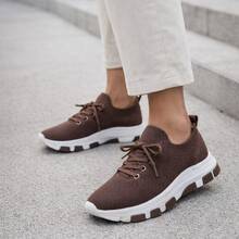 Women's Casual Platform Sneakers, Lightweight, Comfortable, Fashionable, Everyday, Gym, Walking, Sizes 34 To 39, On , Sporty, Lace-Up, Woven, Flying, Home - 鏽棕色 - 查看 7