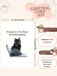 1张趣味生日贺卡 | “键盘上的猫咪生日祝福”，适合生日或其他任何场合 - 多色 - 查看 3