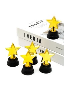 6pcs 5-Pointed Star Plastic Trophy, Small Trophy For Student Competition Awards, Mini Plastic Star Trophy Creative Party Honor Award - Small Trophy - View 6