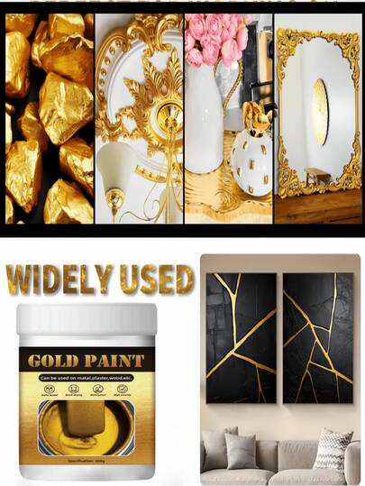 300 g/500 g farba na bazie wody w płatkach złota, odporna na warunki atmosferyczne farba na bazie wody, farba do metalu, odporna na warunki atmosferyczne złota farba dekoracyjna na kolumny rzymskie, wodoodporna i odporna na blaknięcie, odpowiednia do kolorowania posągów, błyszcząca i luksusowa tekstura, trwała, metaliczna pasta artystyczna, odpowiednia do majsterkowania, szablony do drukowania, artykuły artystyczne, metaliczne rysunki