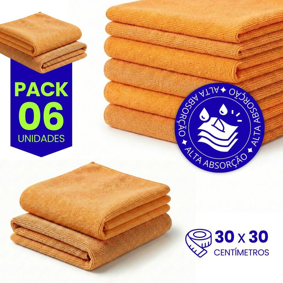 Microfiber Kitchen Cleaning Cloth Kit, Terry Cloth, High Absorption, Magic Cloth - 6 Units - Orange - View 1