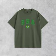 Men's Basic T-Shirt Brazil Hexa 100% Cotton Crew Neck Unisex - 軍綠色 - 查看 7
