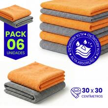 Microfiber Kitchen Cleaning Cloth Kit, Terry Cloth, High Absorption, Magic Cloth - 6 Units - Orange - Gray - View 1