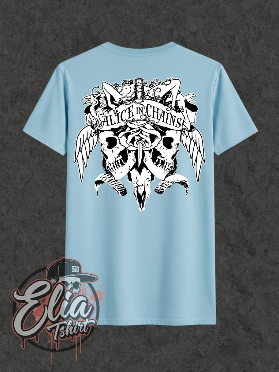 Comfortable Basic T-Shirt For Everyday Wear - Alice In Chains Music - Famous International And National Singer - Urban Culture - Rock, Metal, Rock N Roll - Famous Band - Singer - Shirt - Blouse - Unisex - Men's And Women's - 100% Cotton - Top Premium Streetwear - New Release - Immediate Shipping - Various Colors!! Plus Size - 淺藍色 - 查看 1