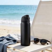 24Oz/32Oz Stainless Steel Water Bottle With Straw For Sports, Travel, And School Sports Water Bottle, Keeps Water Warm For Over 24 Hours, Sealable, Portable, Flip Top, Ideal For Hot And Cold Beverages, Coffee, And Frozen Drinks - Đen - Xem 2