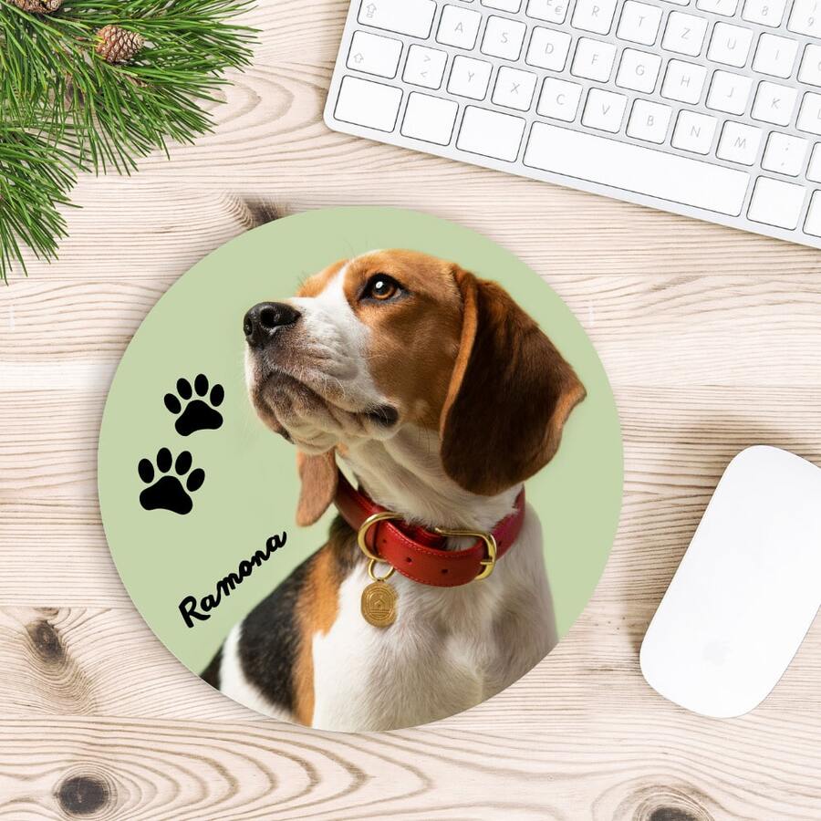Custom Sublimated Desk Mouse Pad With Name And Photo Of Your Dog/Pet - Round - View 1