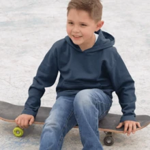 Basic Kangaroo Hoodie With Thick Flannel Thermal Lining For Boys, Casual Winter Wear - Màu xanh hải quân - Xem 2