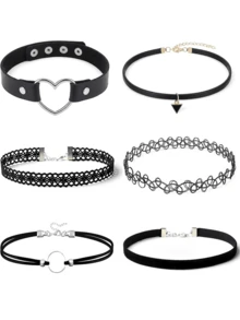 Yanxyad 1/6Pcs Gothic Choker Necklace For Women, Black Lace Chokers Set Punk Goth Jewelry SetSet - Black - View 6