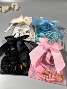 2pcs/Set New Bowknot Gift Bag Set, Includes Muslim Prayer Beads And Tasbih Bracelet, Bowknot Mesh Gift Bag Packaging, Comes With Finger Ring Tally Counter & Electronic Prayer Beads, Suitable For Holidays, Gifts And More - Multicolor - View 9