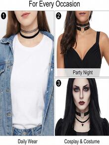 Yanxyad 1/6Pcs Gothic Choker Necklace For Women, Black Lace Chokers Set Punk Goth Jewelry SetSet - Black - View 5